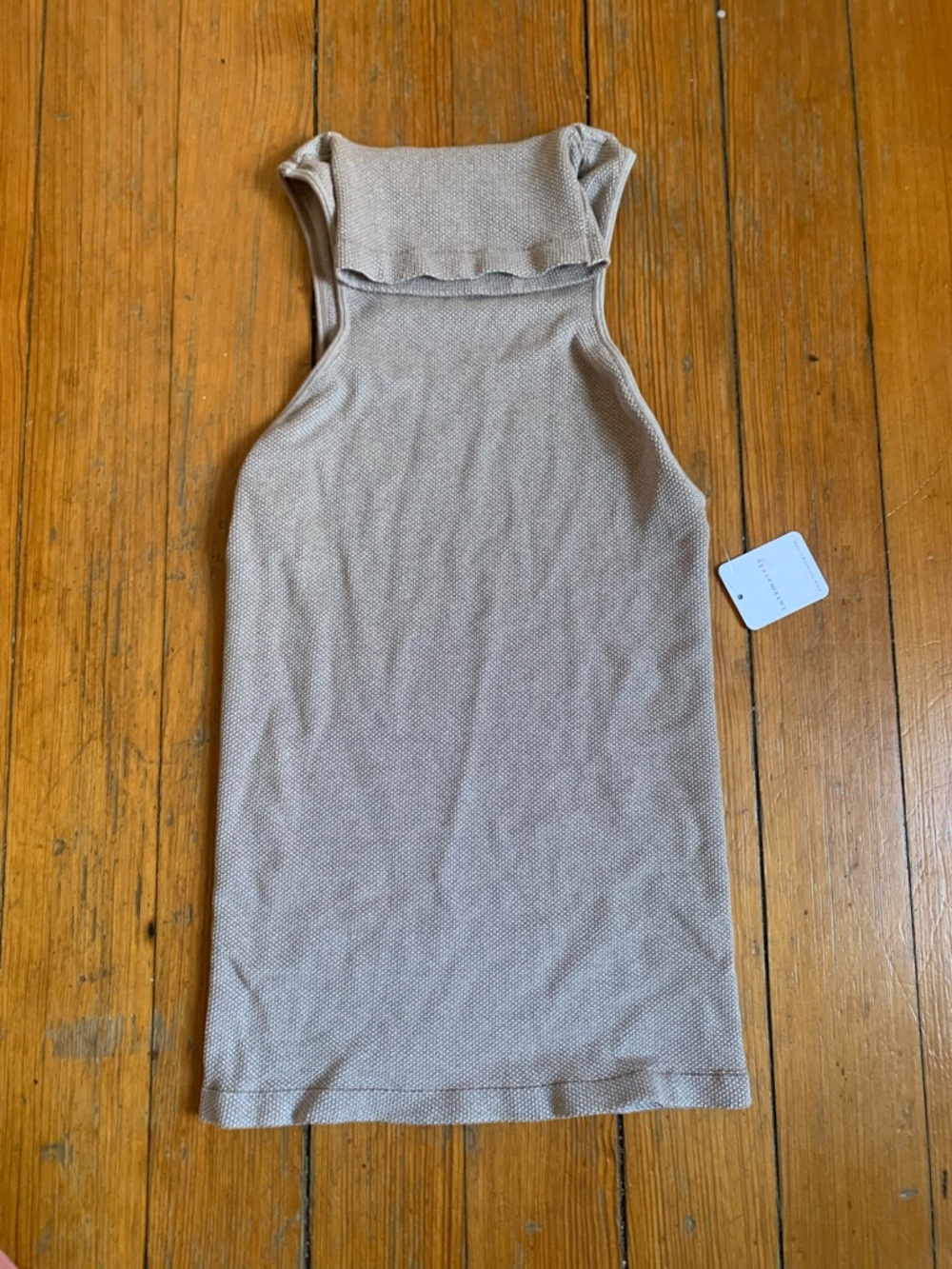 Free People Sleeveless Ribbed Mock Neck Tank in Beige
